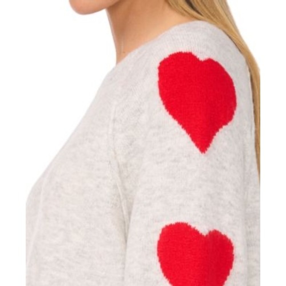 CeCe | Heart Print Raglan Sweater Medium Gray Valentine's Crewneck Pullover - Picture 2 of 11